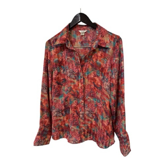 Christopher & Banks Orange and Green Button-Down Shirt. Size medium. - Picture 2 of 5